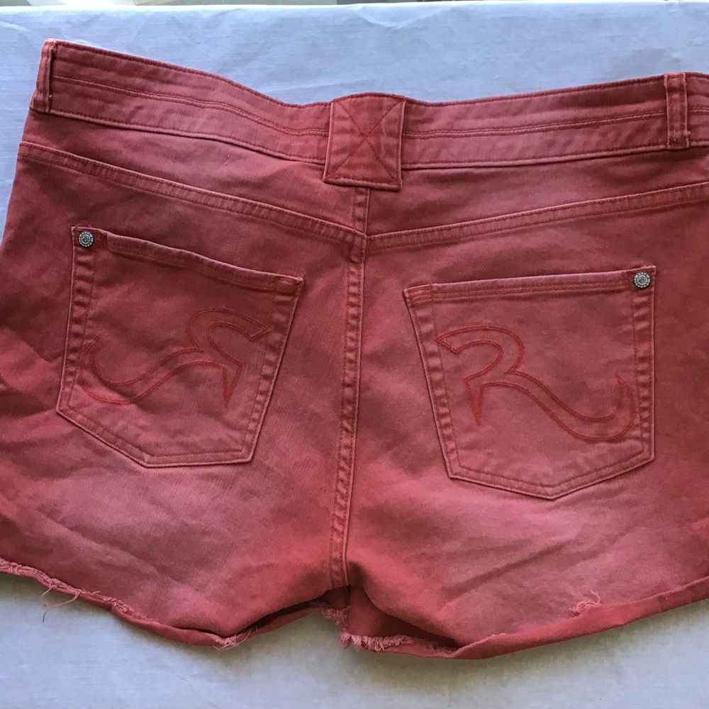 ♦️SOLD♦️ROCK & REPUBLIC coral denim cut-off shorts Sz 16